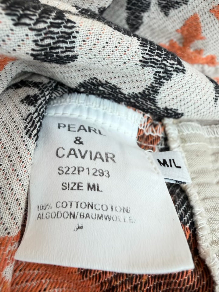 PEARL & CAVIAR Size M/L Taupe & Coral Midi-Dress