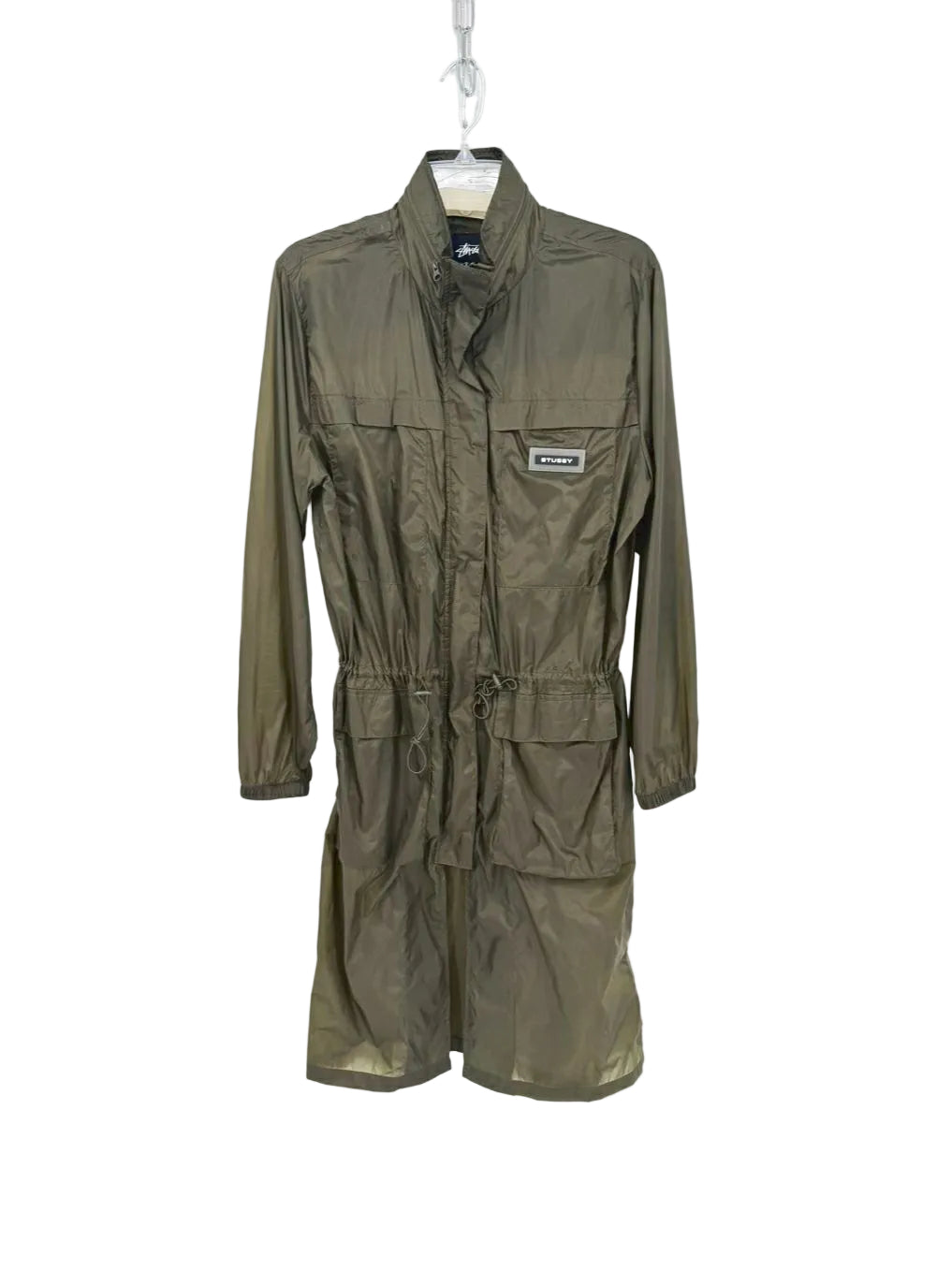 STUSSY Wmn's Size XS Dark Green Nylon Drawstring Long Jacket