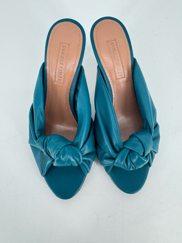 SAMUELE FAILLI Size 38 Teal Leather Knot Heels