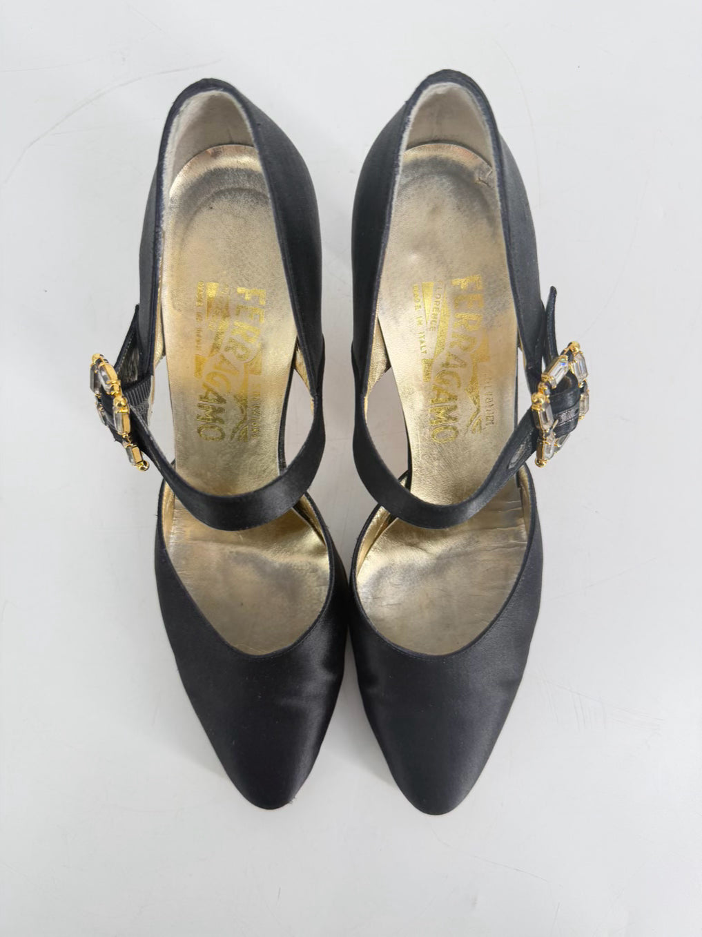 SALVATORE FERRAGAMO Size 7.5 Black Satin Heels