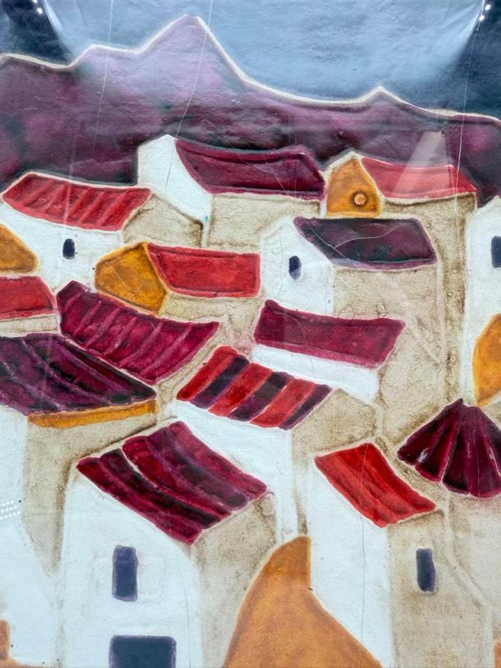 REM'S Raised Relief Village Painting In Wood Frame