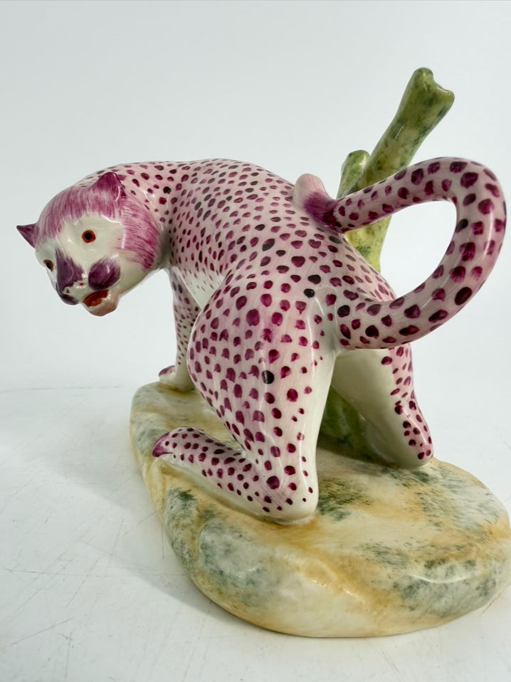 CHELSEA HOUSE Pink & White Porcelain Pair of Leopard Figurines
