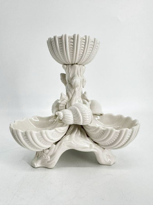 MOTTAHEDEH White Porcelain Shell Tiered 4-Dish Serving Piece