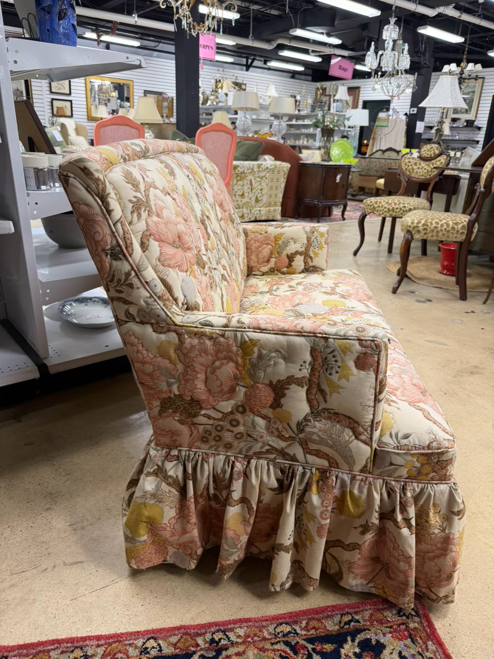 VINTAGE Cream, Shrimp & Tan Floral Quilted Love Seat