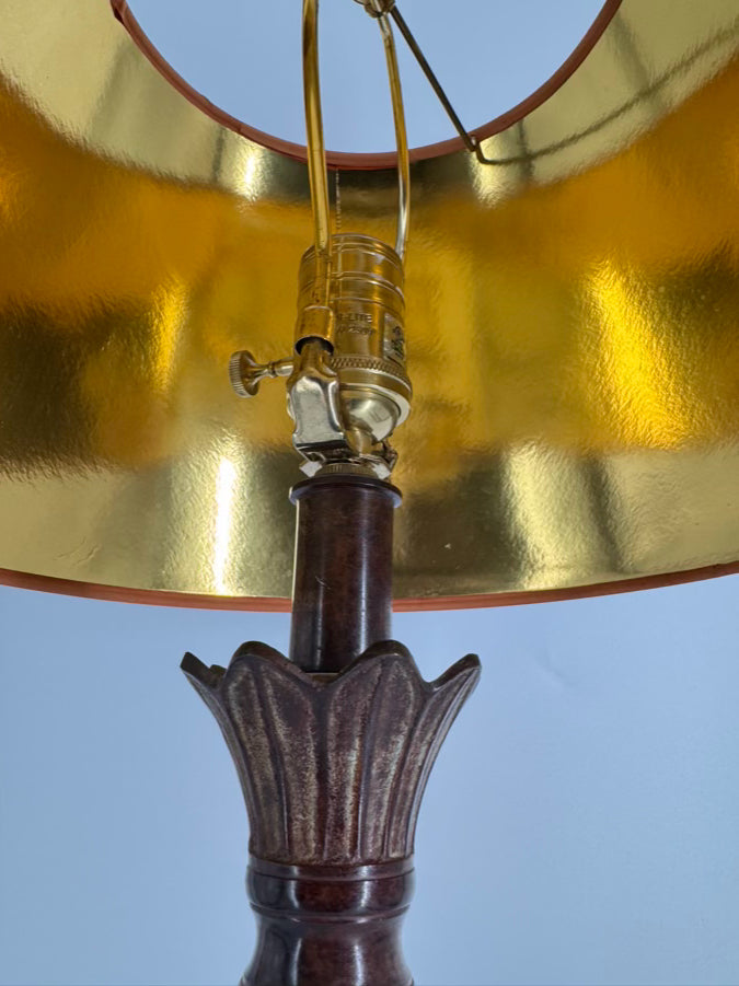 VINTAGE THE BRADBURY GALLERY Amber Glass Lamp w/ Leather Look Shade