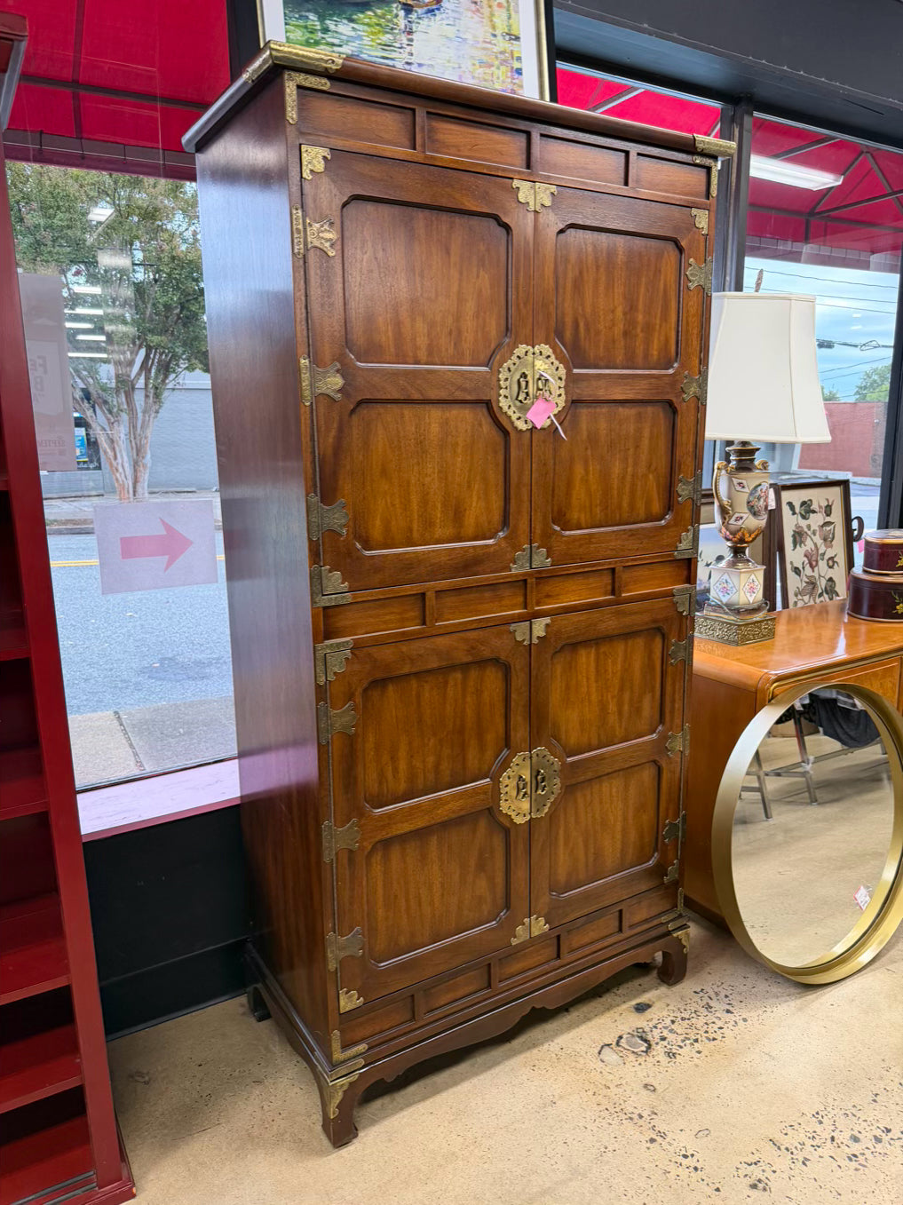 Dark Mahogany Asian Armoire w/ Drawers