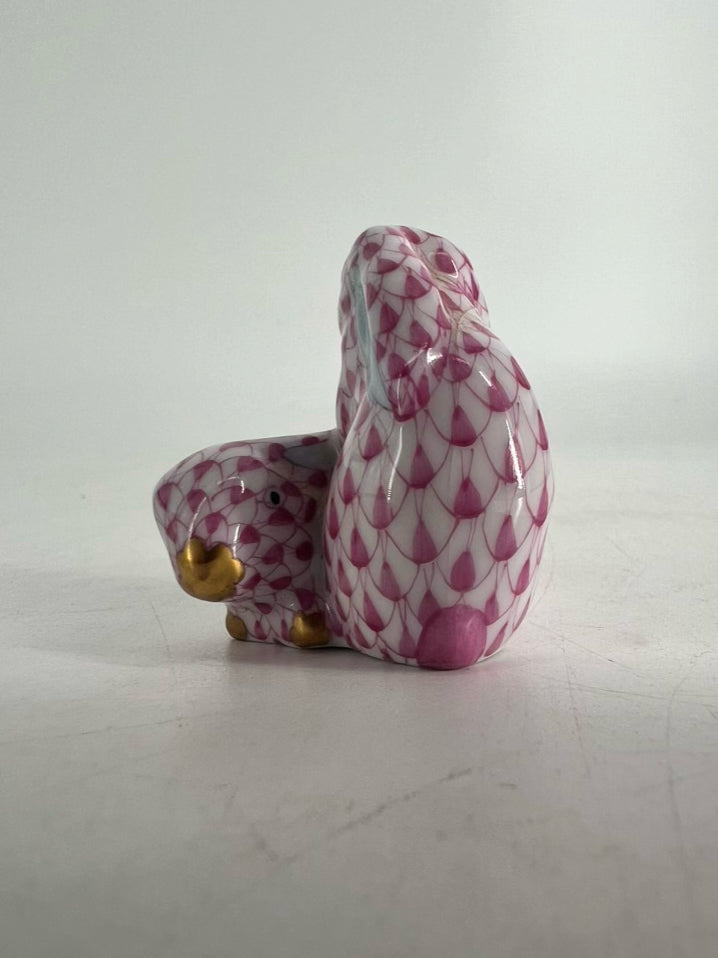 HEREND Pink & White Bunnies Cuddling Figurine