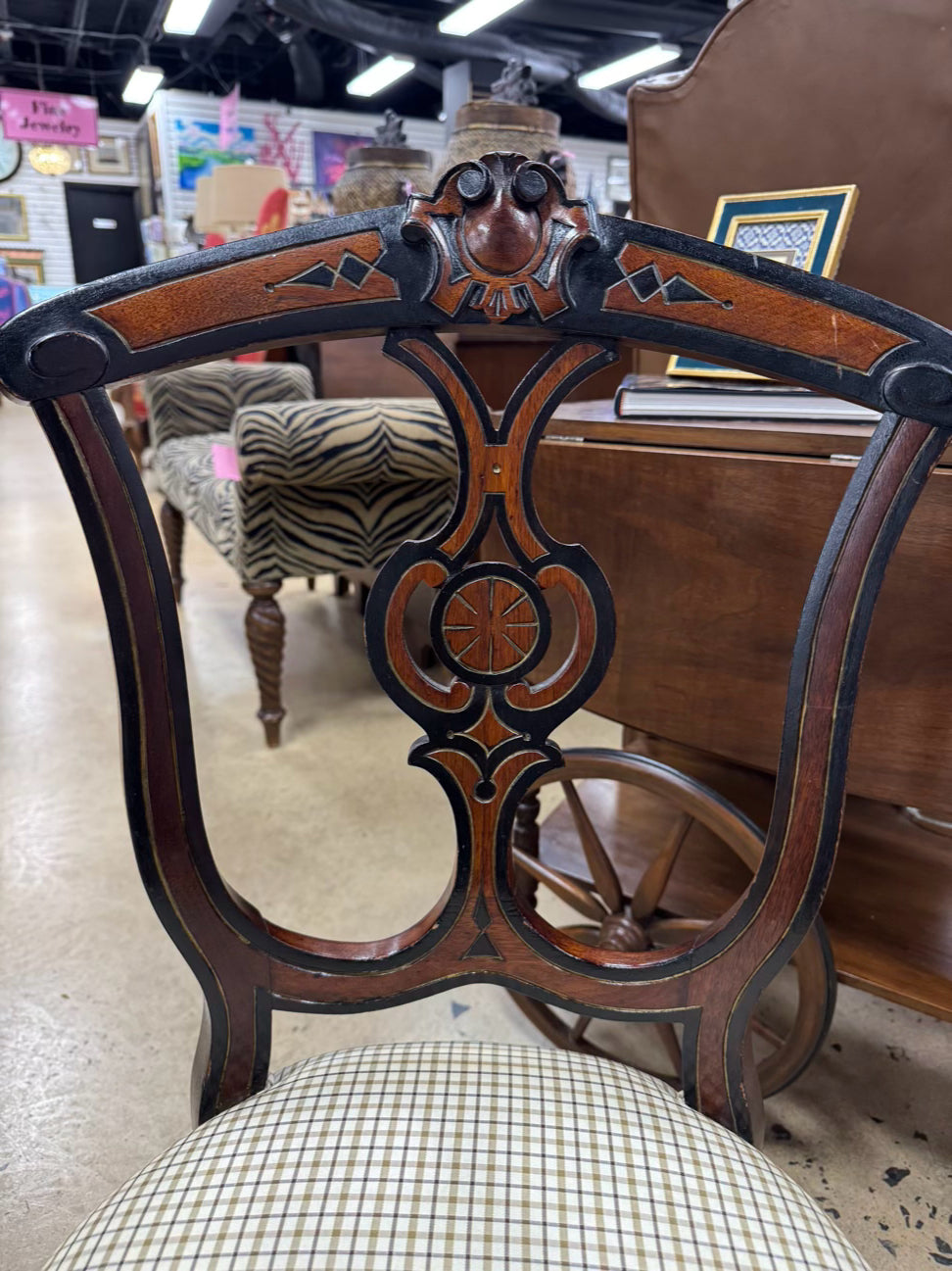 Carved Wood Victorian Pair of Small Side Chairs