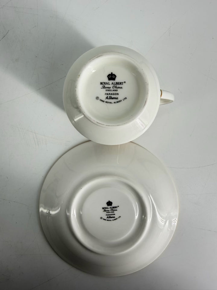 ROYAL ALBERT White & Gold Bone China Cup & Saucer Set Of 6