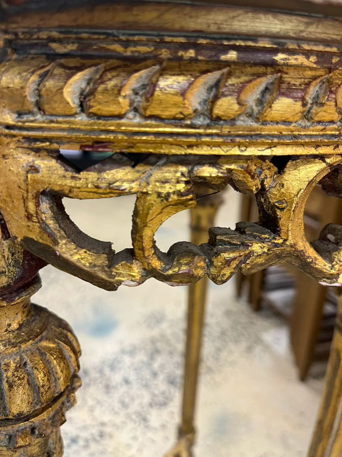 Green & Gold Wood & Marble Louis XV Round Gilded Occasional Table