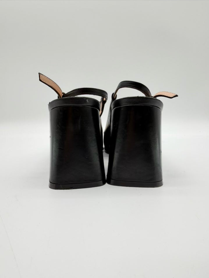 GUCCI WMNS Size 36.5 Black Leather Horsebit Accent Slingback Block Heel