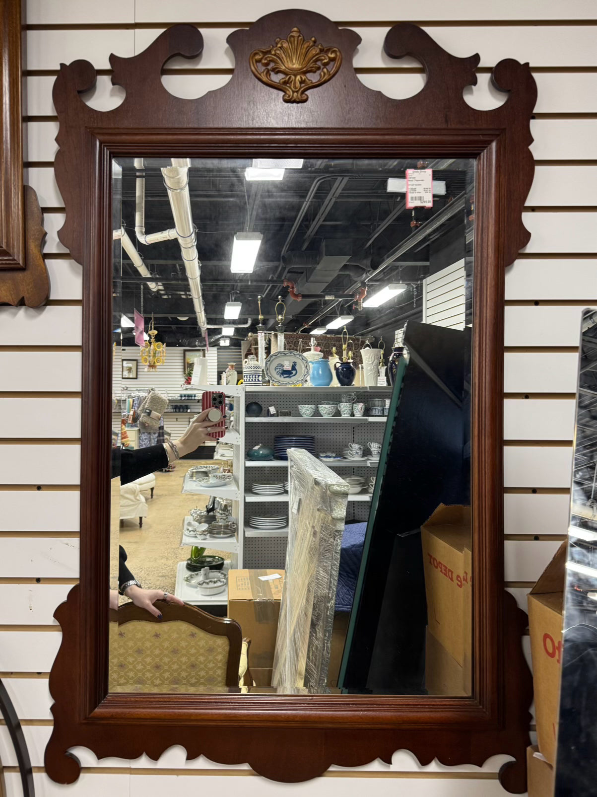 VINTAGE Wood Chippendale Beveled Mirror