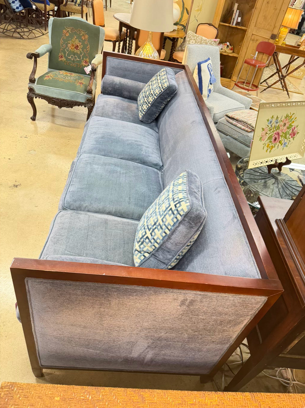 Blue Velveteen Square Sofa