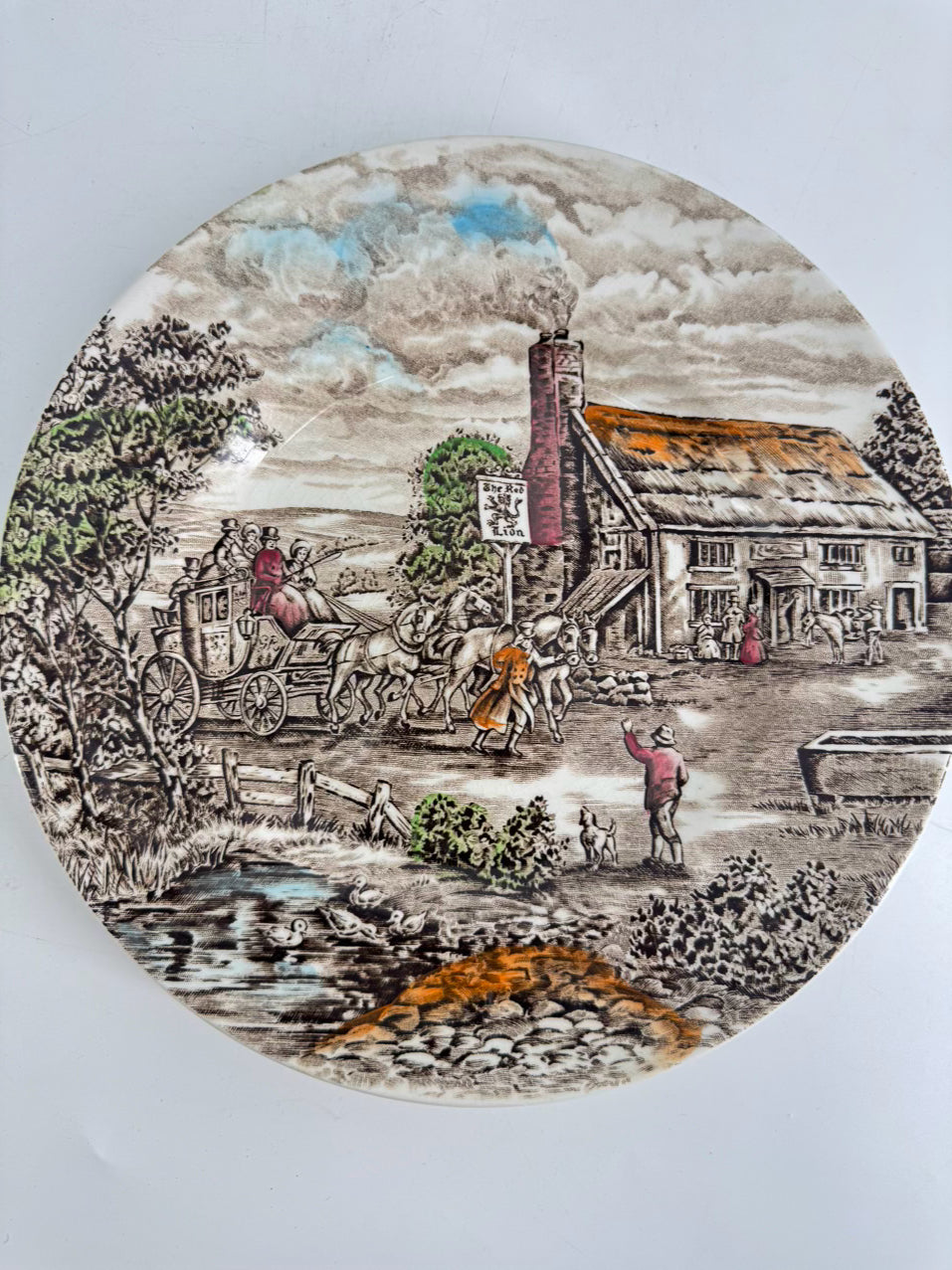 WOOD & SON Brown & White Ironstone "The Posthouse" Dinner Set for 4