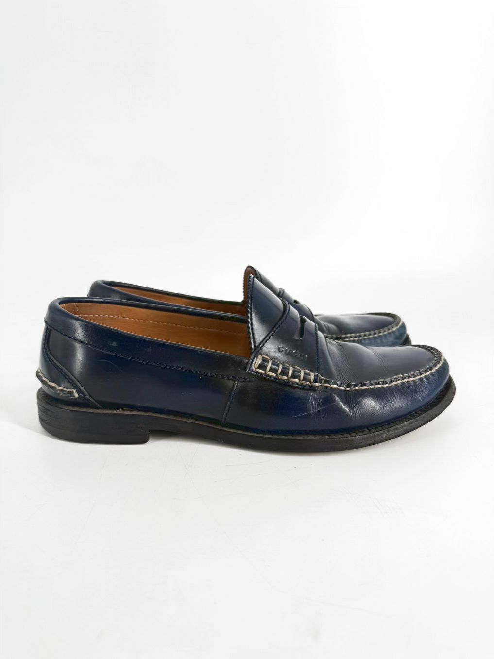 GUCCI Size 8.5 Navy Leather Loafers