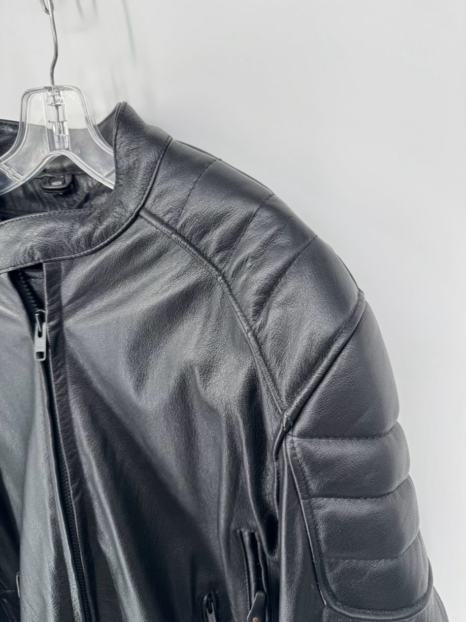 X ELEMENT Size XL Black Leather Motorcycle Jacket w/ Zipout Liner