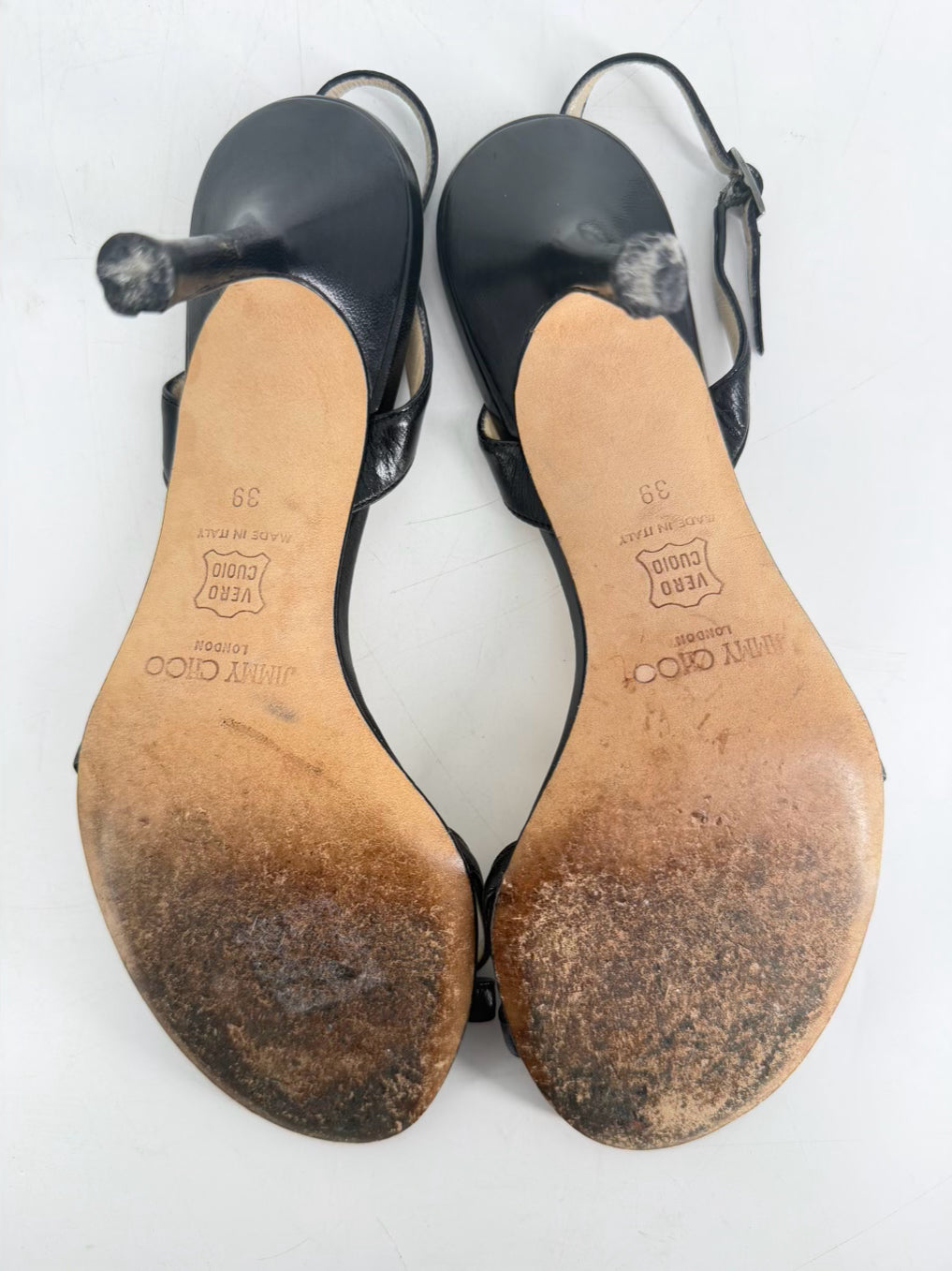 JIMMY CHOO Size 39 Black Leather Heels
