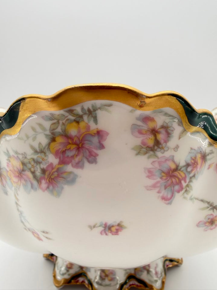 HAVILAND White , Green & Pink China Large Pedestal Punch Bowl
