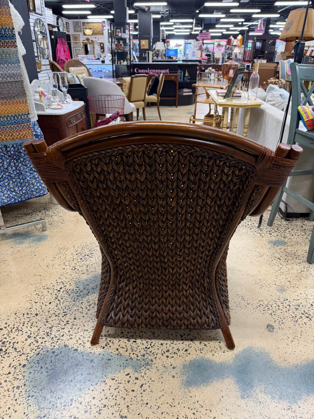 Brown Rattan Woven Outdoor Chair w/ Cushion