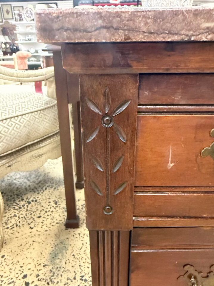 Victorian Wood 3 Drawer Chest w/ Pink Marble Top