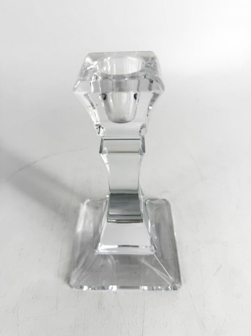 TIFFANY & CO. Clear Glass Short Candleholder w/ Square Base