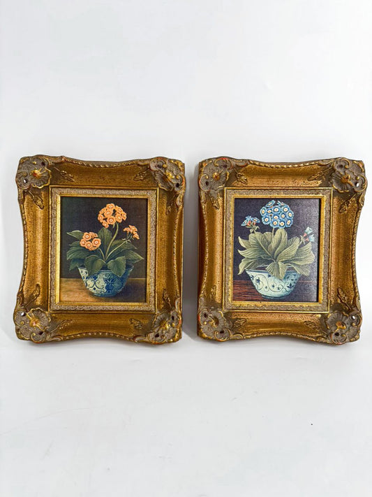Pair of Flowers Prints in Gold Frames
