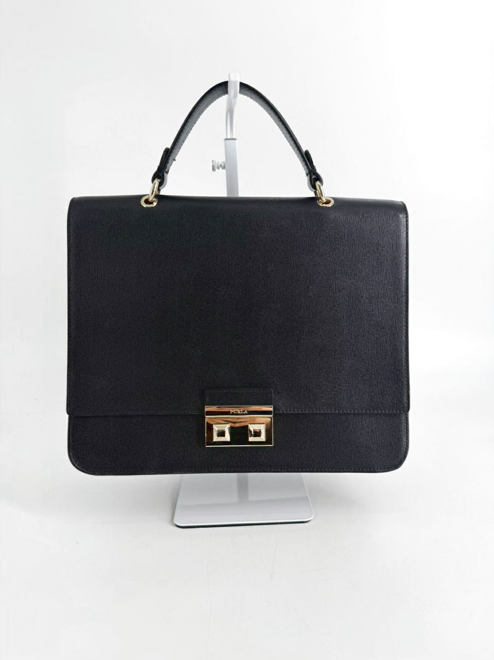 FURLA Bella Black Leather Top Handle Bag