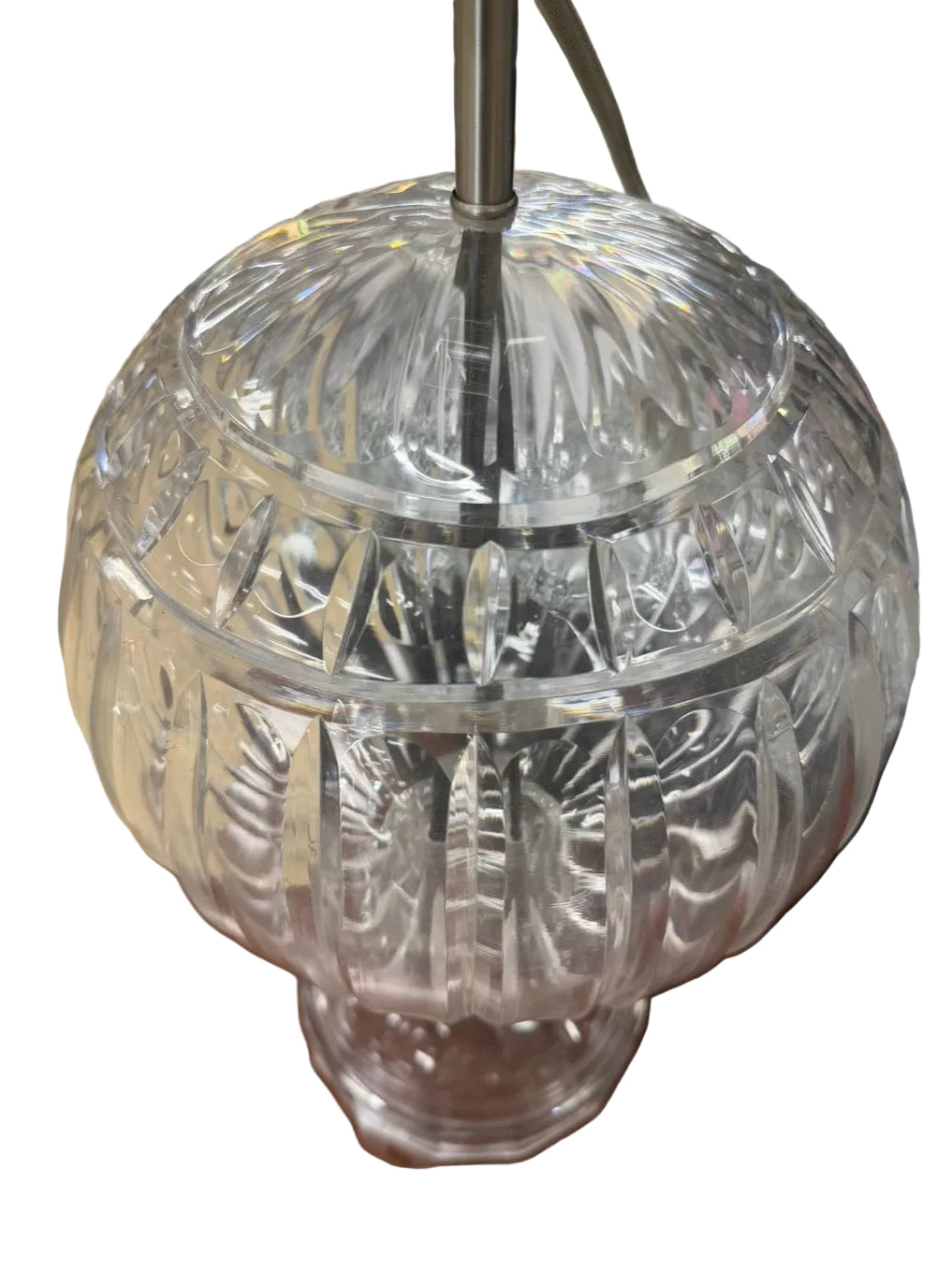 Clear Glass Ball Pair Of Lamps w/ Beige Shade