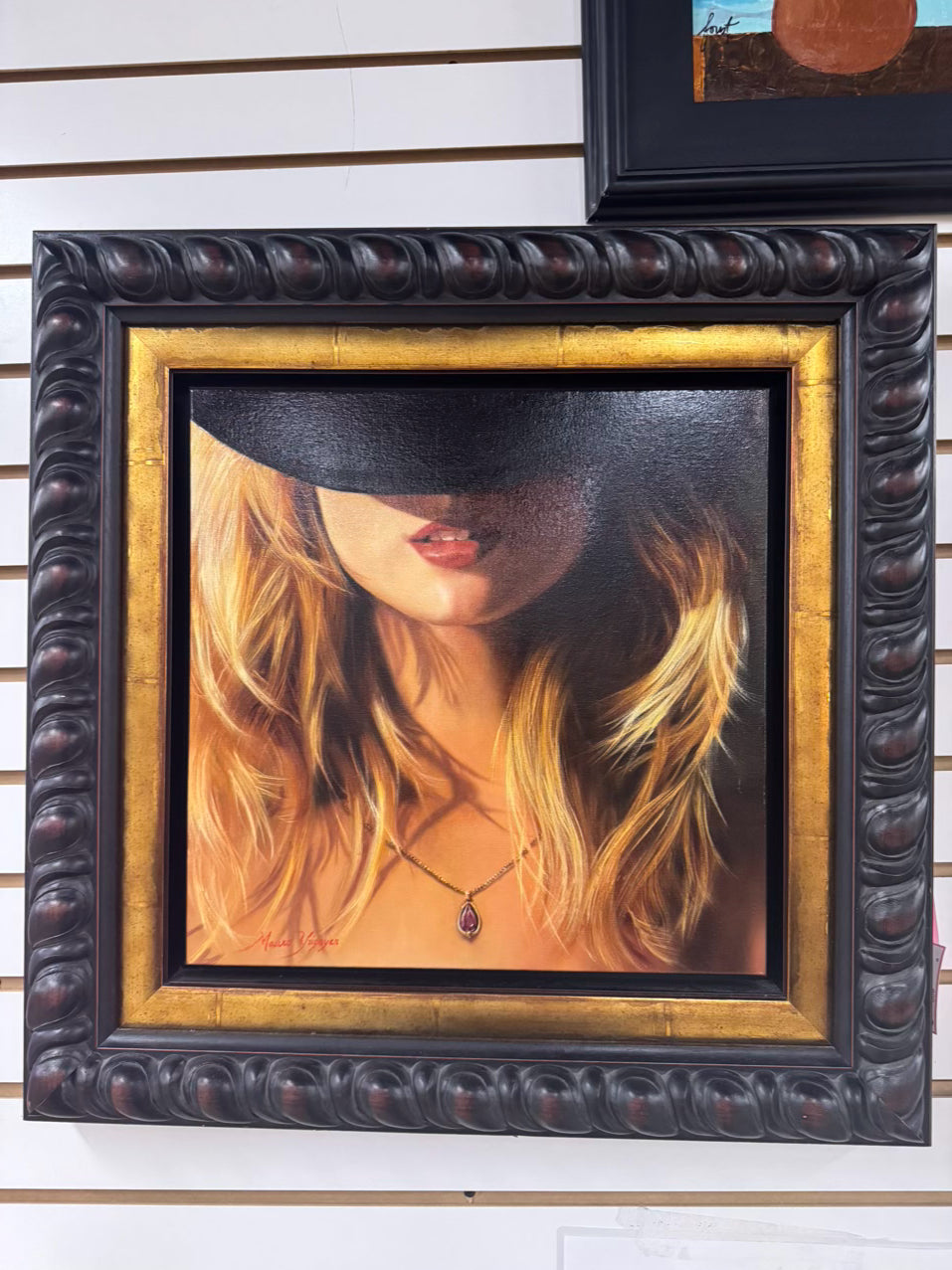 MAURO J. YRIGOYEN Lady in Hat Painting in Black Frame