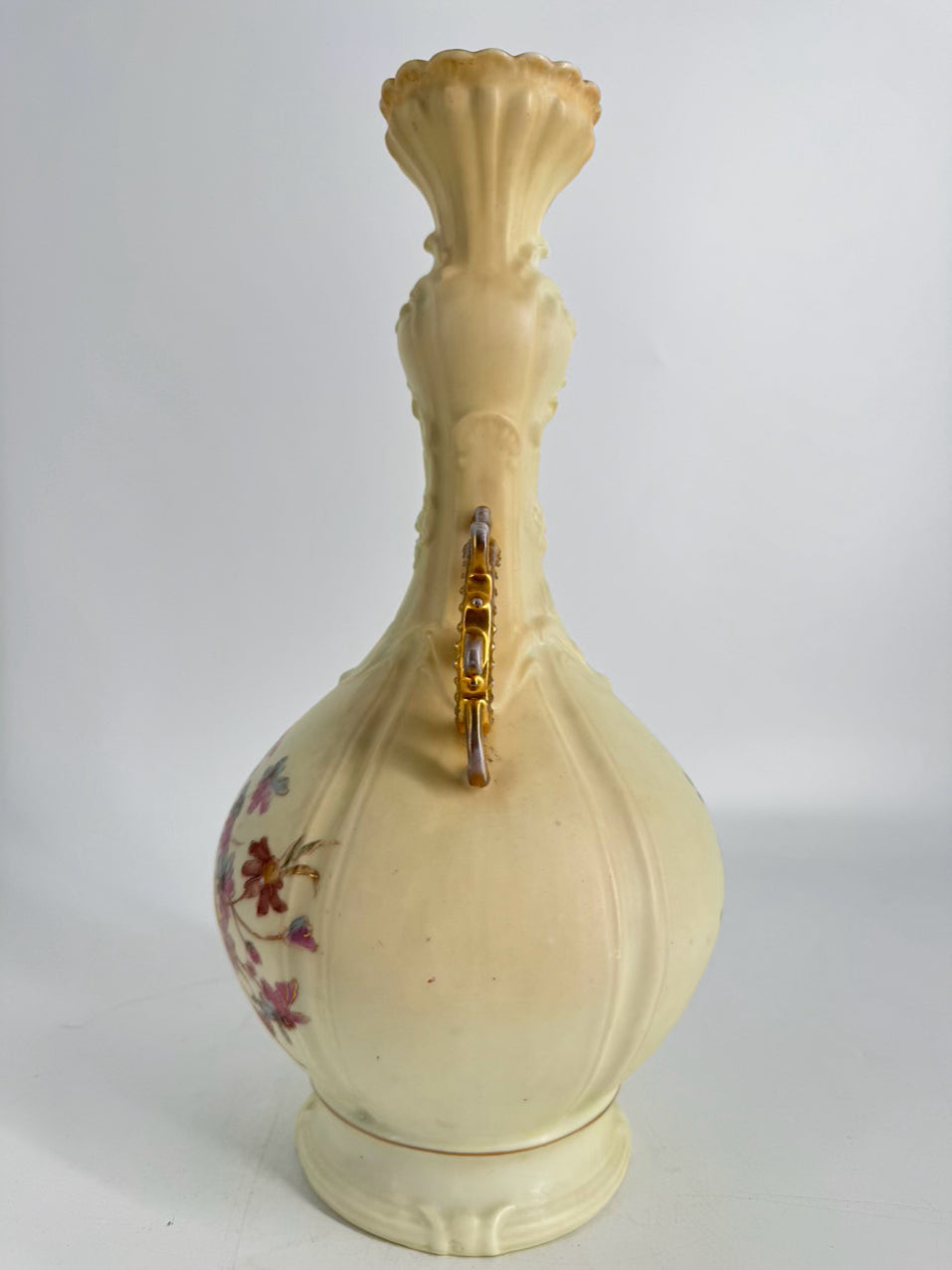 GERMANY-RUDOLSTADT Cream & Pink/Yellow Flowers Porcelain Vase