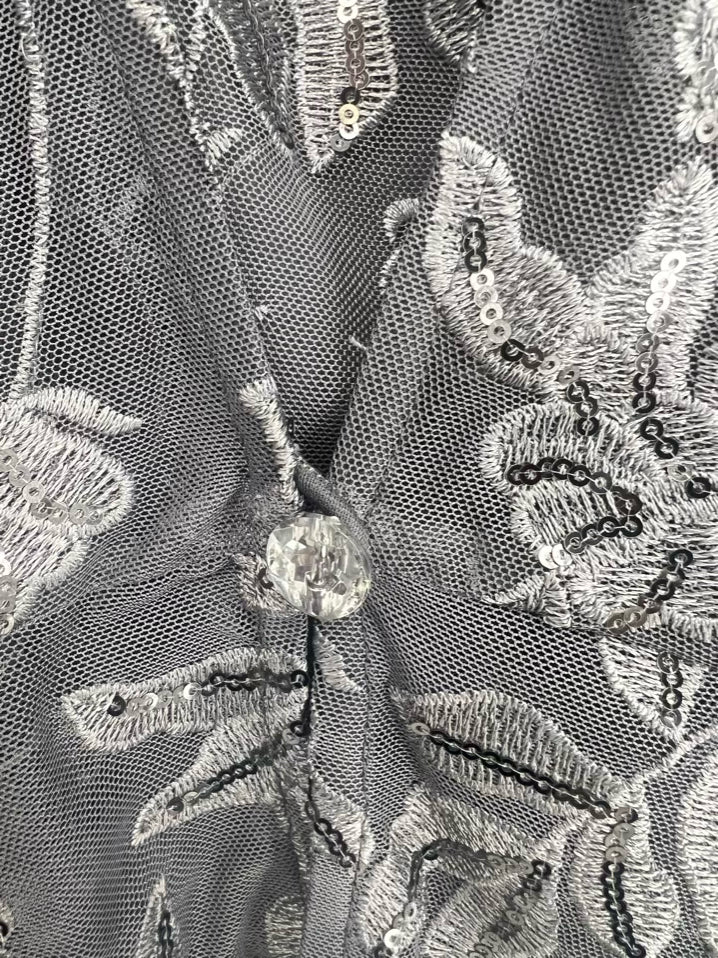 ALEX EVENINGS Size XL Gray Mesh Floral Embroidered 2 Piece Tops NWT