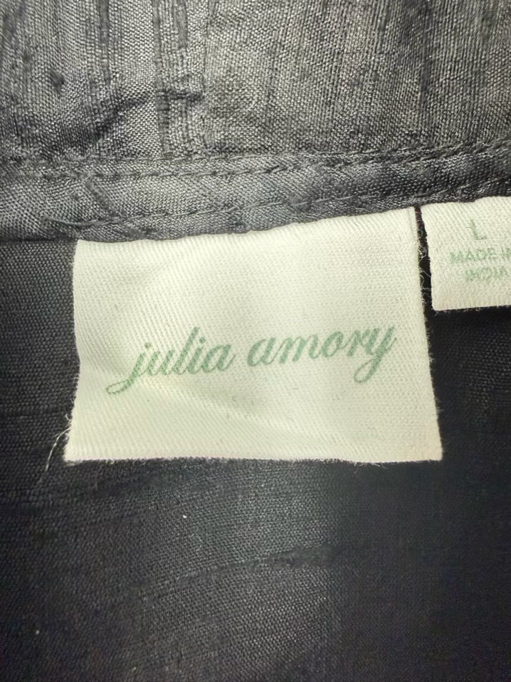 JULIA AMORY Size Wmn's L Black Silk Open Front Long Jacket