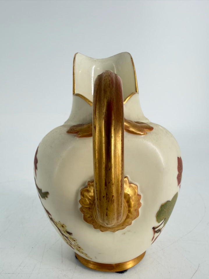 ROYAL WORCESTER Cream, Pink , Green & Yellow Flatback Pitcher