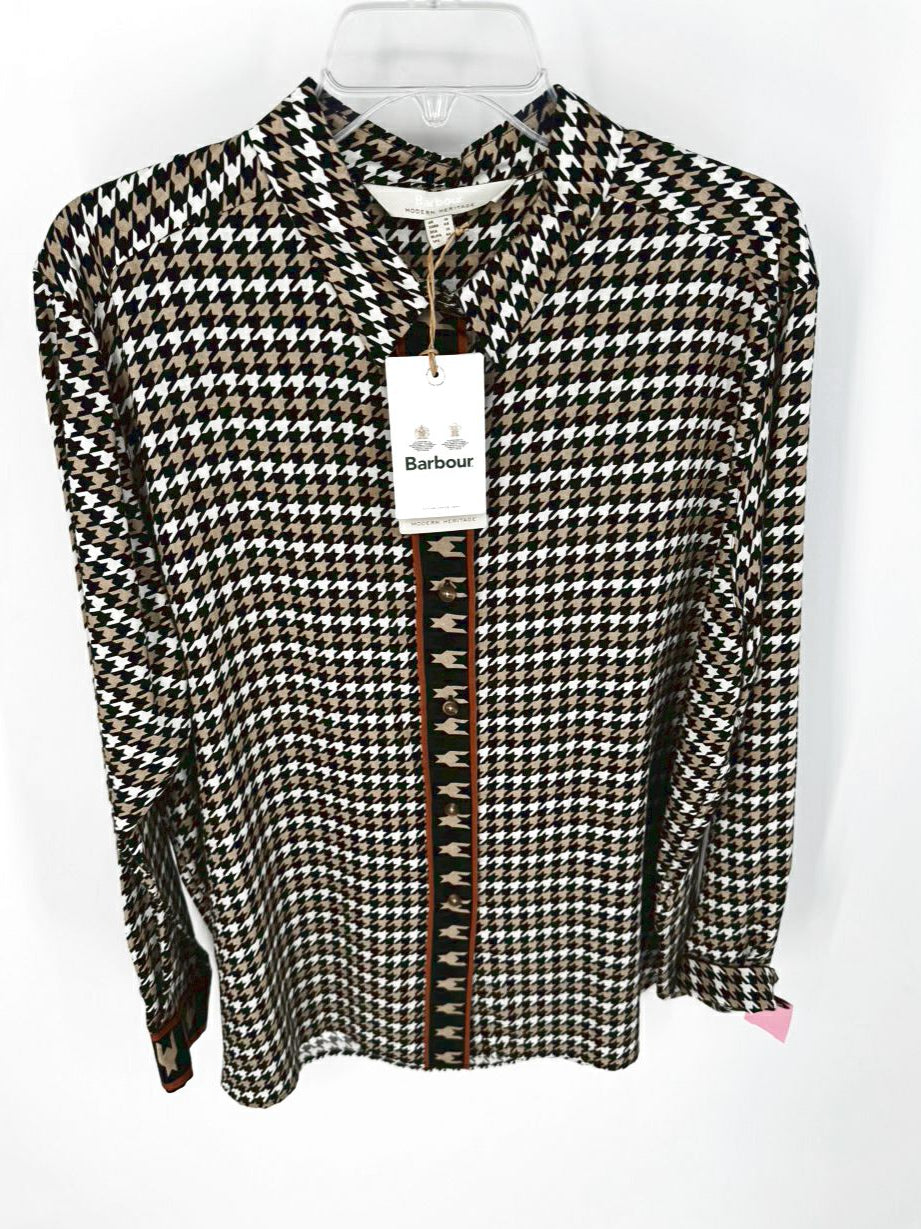BARBOUR Size 14 Tan & Black Houndstooth Blouse NWT