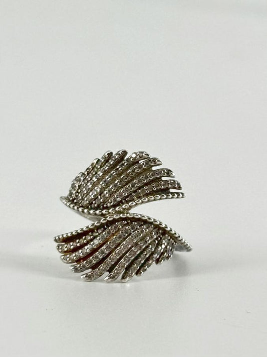 PANDORA STERLING SILVER Cubic Zirconia Majestic Feathers Ring