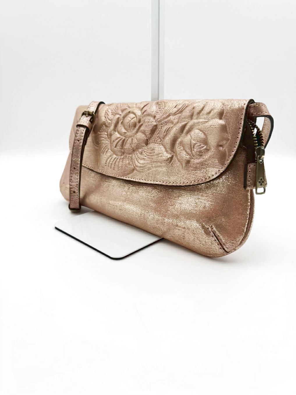 PATRICIA NASH Leather Rose Embossed Crossbody Bag