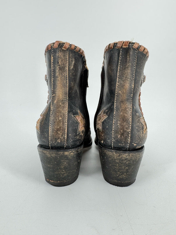 OLD GRINGO Size 7 Dark Brown Leather Stars Booties