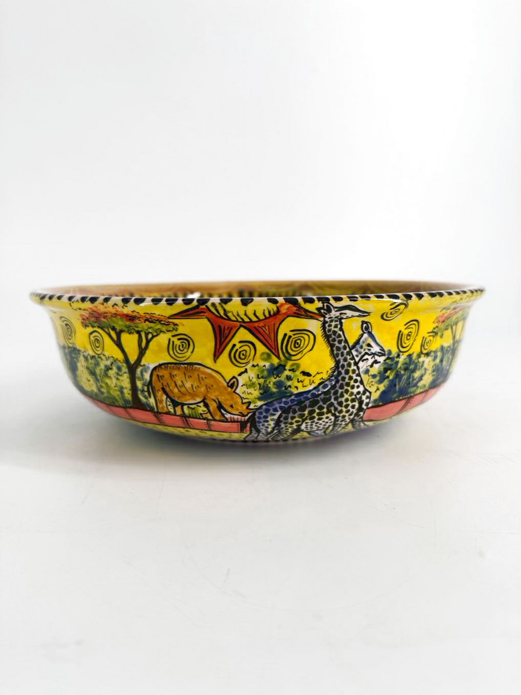 ZIMBABWE Multi Colored Hand Painted Jungle Animals Ceramic Bowl