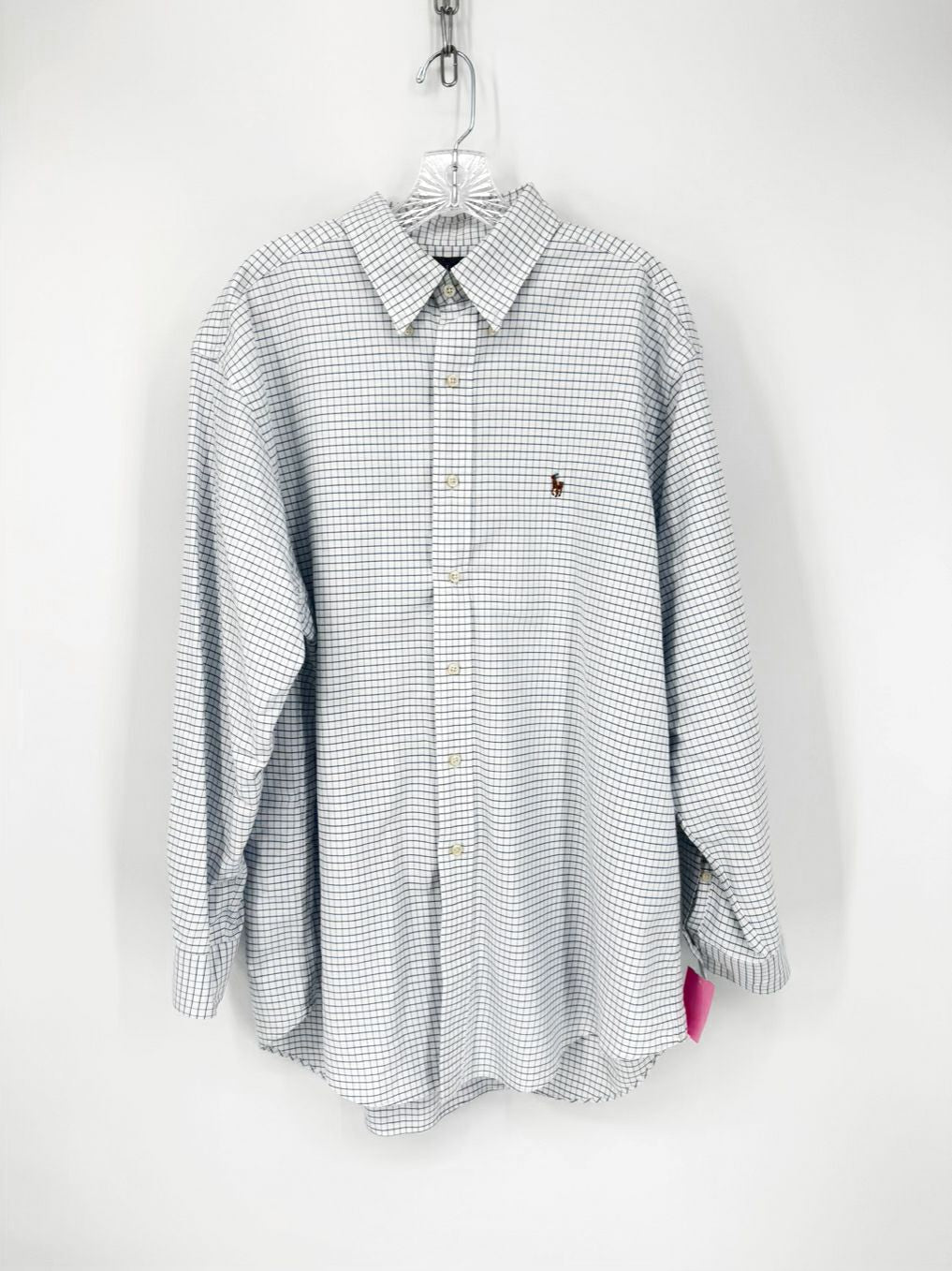 RALPH LAUREN Size 34 White & Blue 17 Print Long Sleeve Shirt NWOT