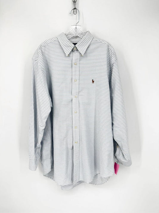 RALPH LAUREN Size 34 White & Blue 17 Print Long Sleeve Shirt NWOT