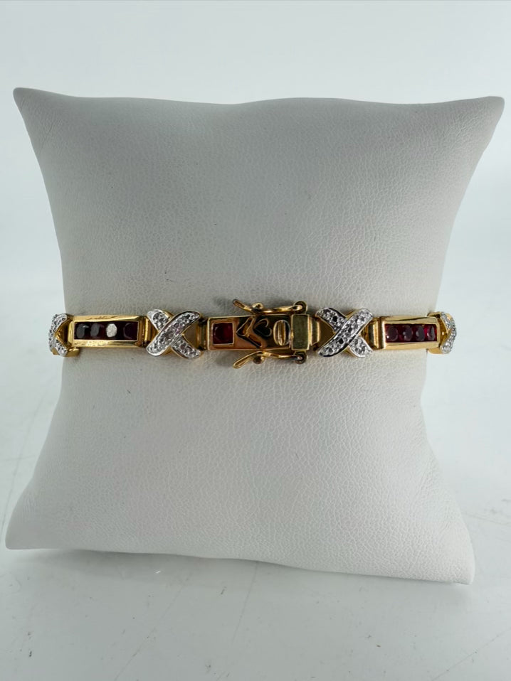 Gold Plated & STERLING SILVER Garnet Clasp Bracelet