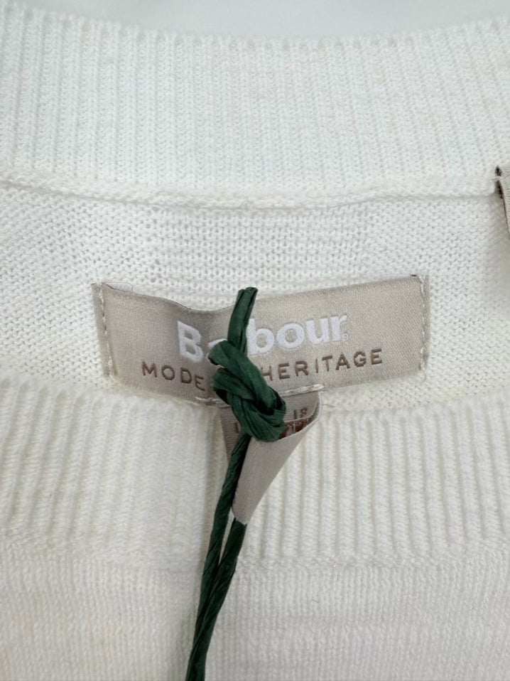 BARBOUR Size 14 Cream Short Sleeve Sweater NWT