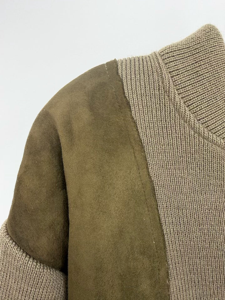 VINTAGE FILSON Men's Size XL Army Green Wool Suede Detail Henley Guide Sweater