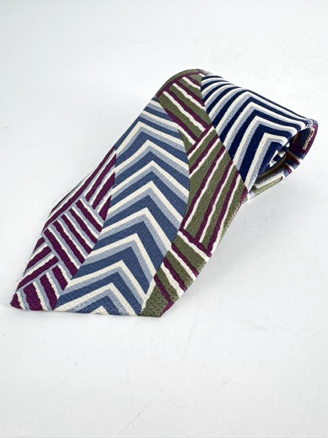 MISSONI Purple, Blue & Green Stripe Silk Tie
