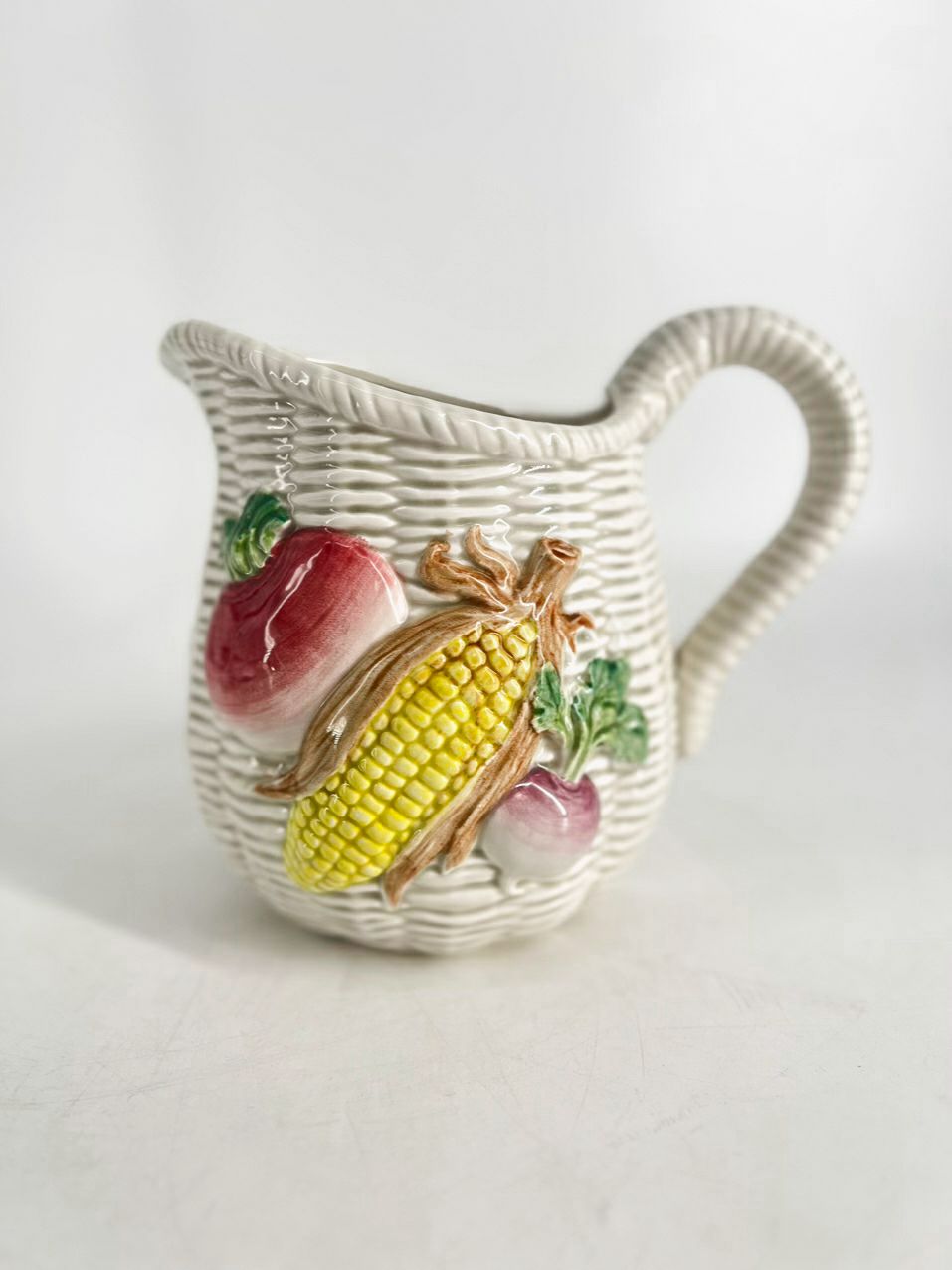 FITZ & FLOYD White, Green & Red Ceramic Vegetable Pitcher