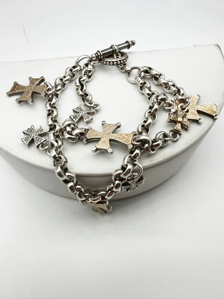 KONSTANTINO 925 18K Two Tone Cross Charms Bracelet