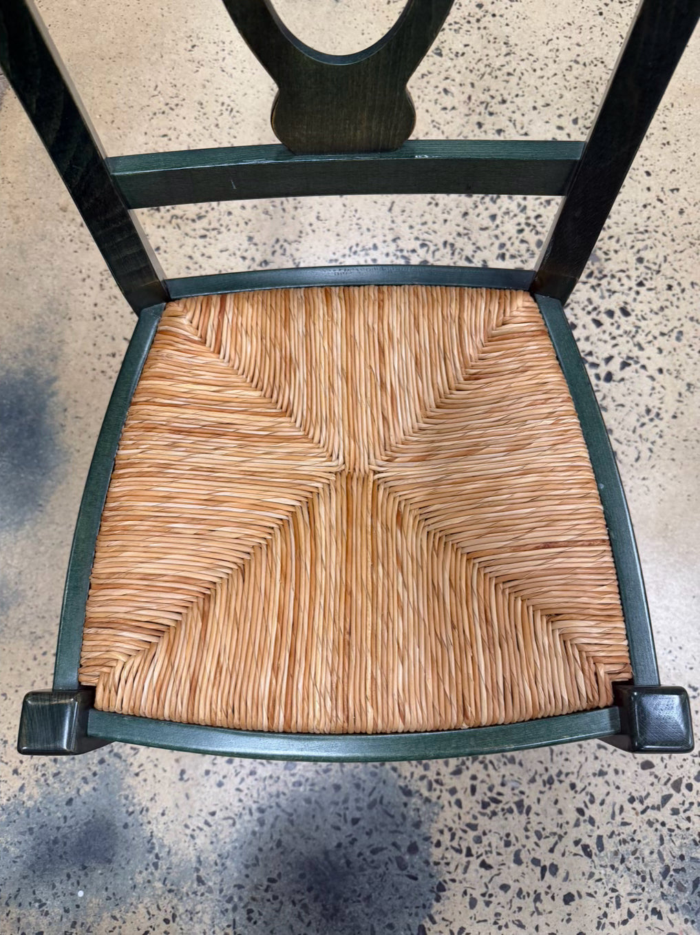 POTTERY BARN Green Wood Set of 4 Chairs w/ Rush Seats