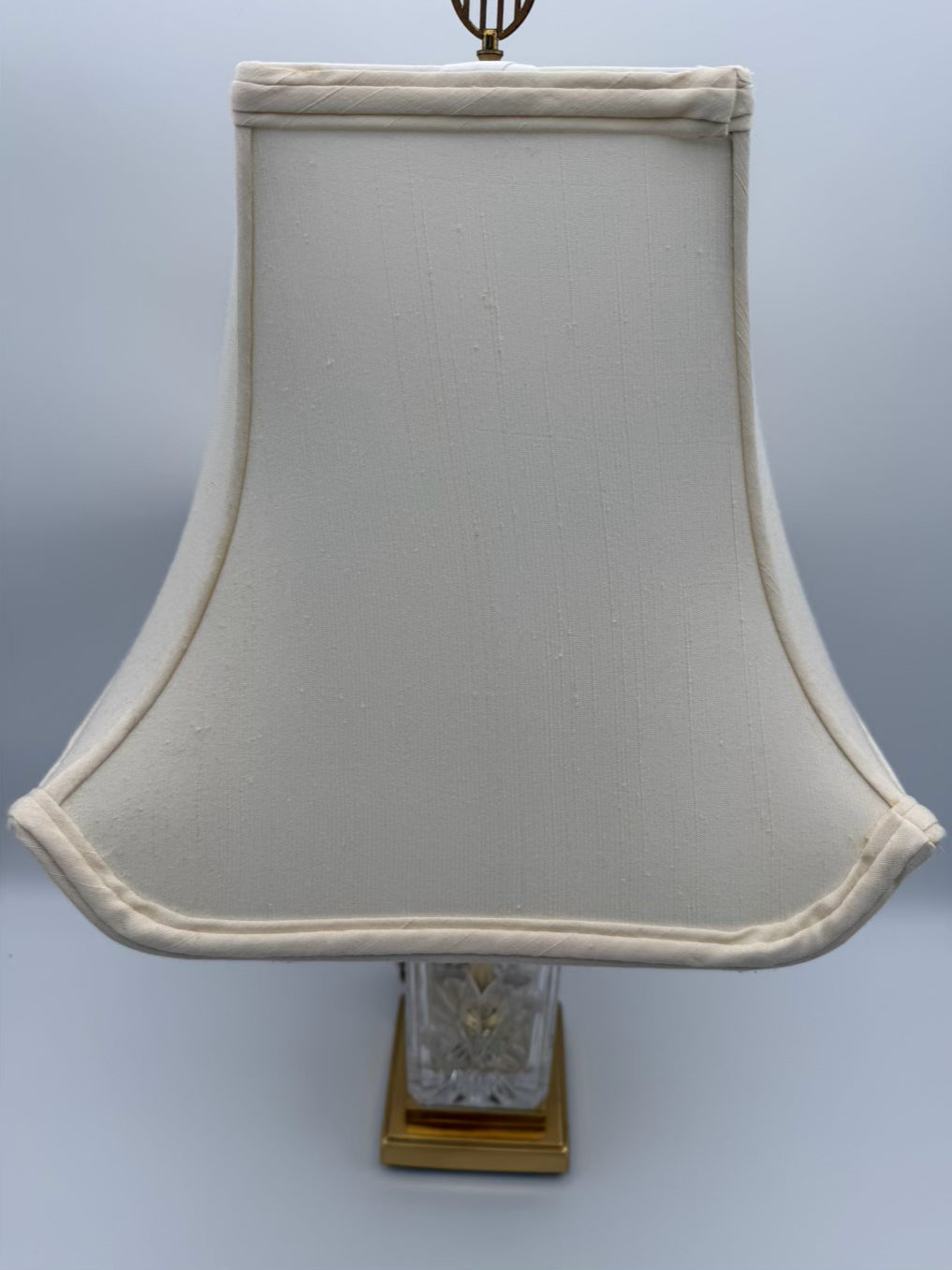 Square Clear Crystal & Brass Lamp w/ Ivory Silk Shade