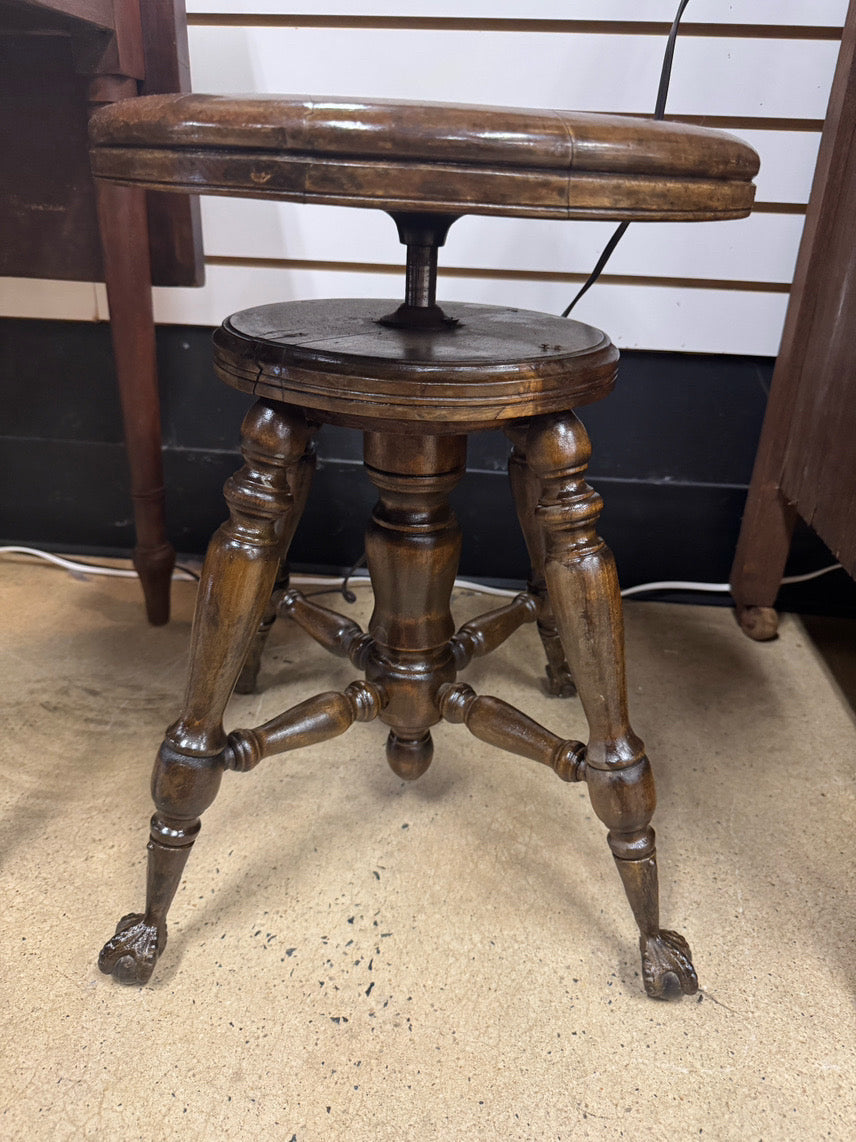 Wood Round Ball & Claw Feet Piano Stool