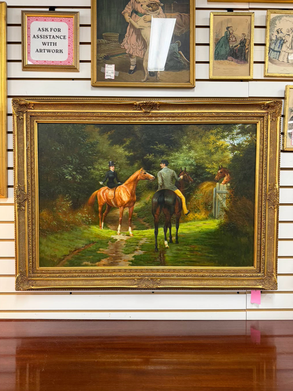 Equestrian Scene Painting In Gold Frame